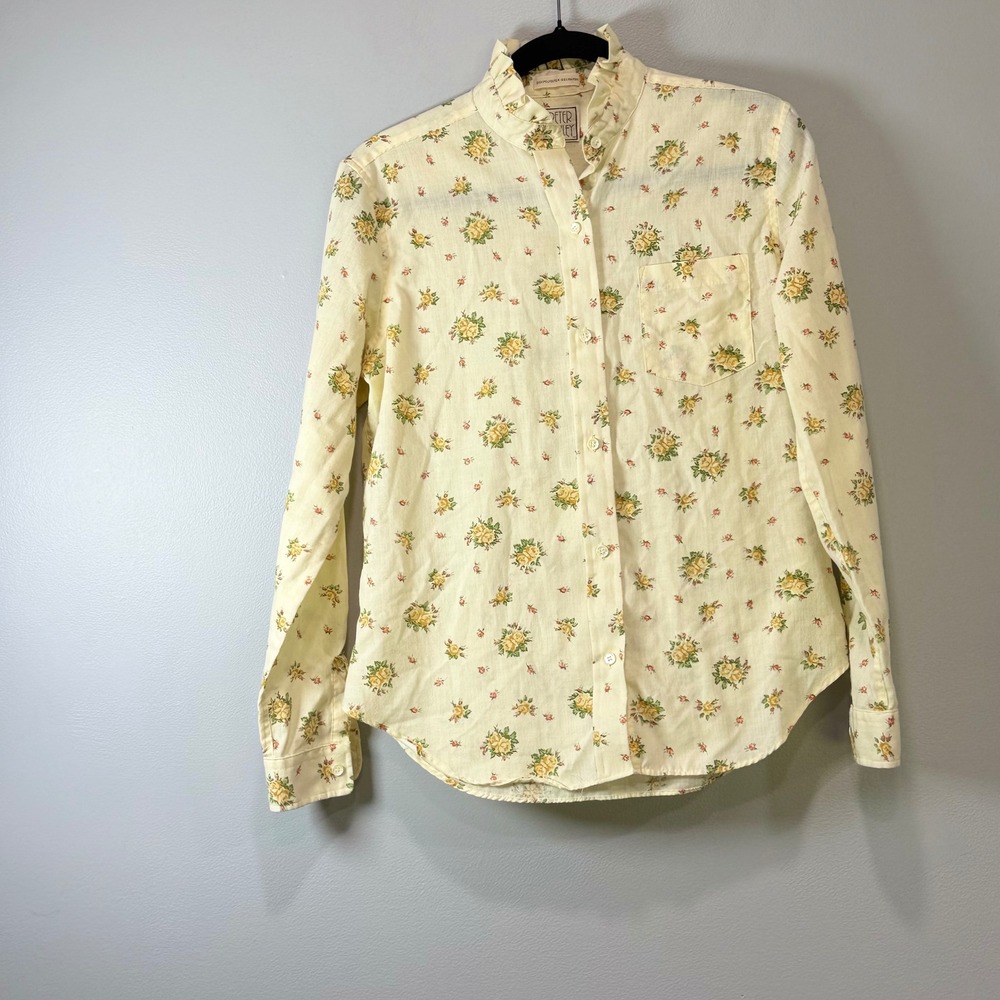 Peter Ashley VTG cottage Floral‎ Ruffle High Neck Button Down Blouse Size 12